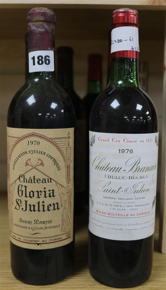 Three bottles of Chateau Gloria St Julien 1970 and four bottles of Chateau Branaire 1976